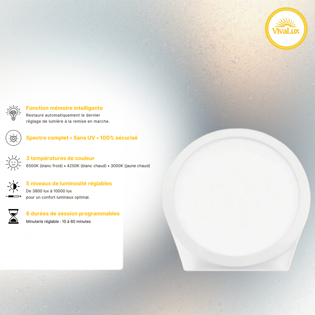 Lampe de Luminothérapie ronde - 10 000 Lux de Lumière Naturelle pour Énergie et Bien-être