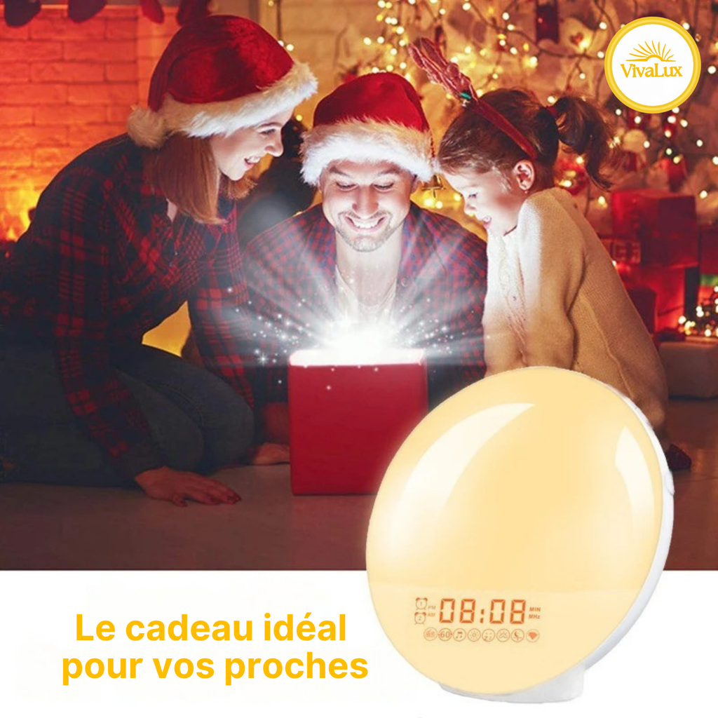 Réveil Lumineux avec Simulation Lever/Coucher du Soleil, Radio FM, 7 Couleurs, Double Alarme et Fonction Snooze